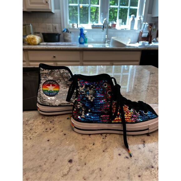 Converse Chuck 70 Pride Rainbow Sequin High Too Sneaker sz 6.5 - Picture 8 of 11